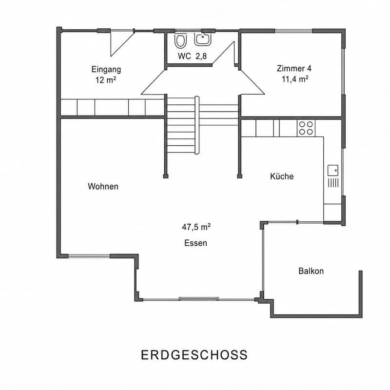 Ground floor layout includes entrance, living area, dining area, kitchen, WC, bedroom, and balcony.