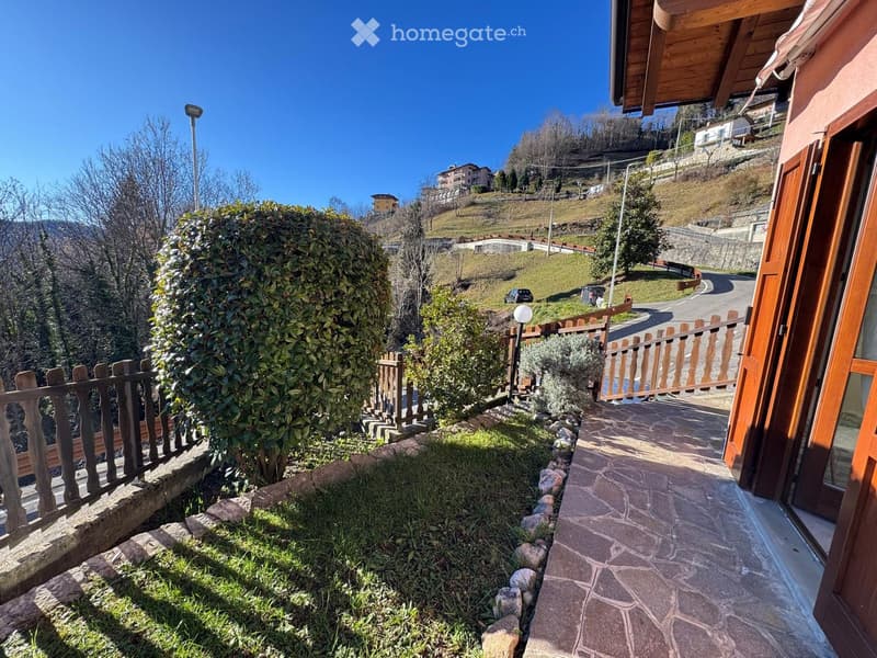 A well-maintained garden area with a wooden fence, stone pathway, and lush greenery, leading to a house entrance.