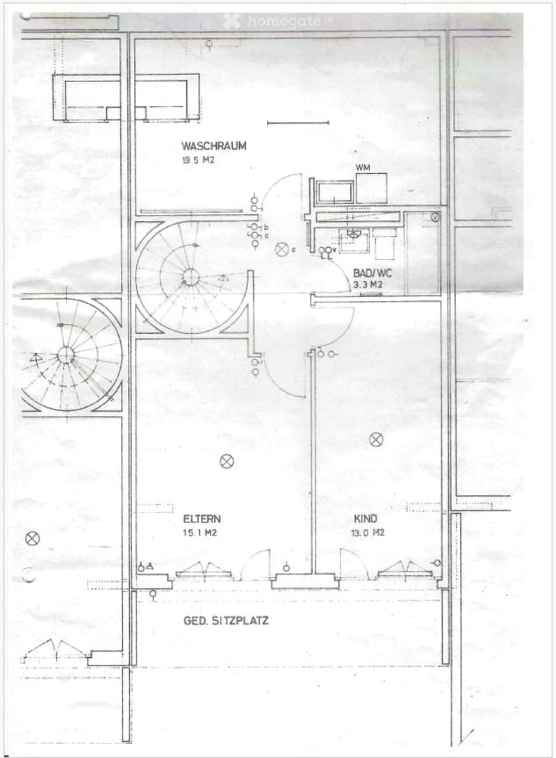 Floor plan of a residential space showing a washroom, bathroom/WC, two bedrooms (one for parents and one for a child), and a designated seating area.
