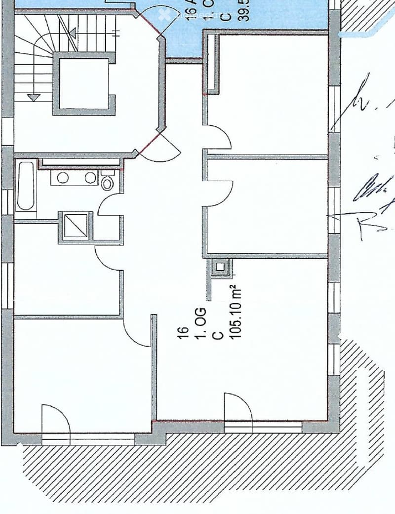 Floor plan of a two-story house with labeled rooms and dimensions. Includes living room, kitchen, bedrooms, and bathrooms.