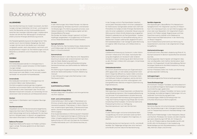 Floor plan document detailing building specifications, including windows, electrical installations, multimedia, heating, ventilation, and sanitation appliances.