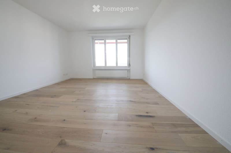 Empty room with light wooden flooring and white walls, featuring a single window with white frame and radiator below it.