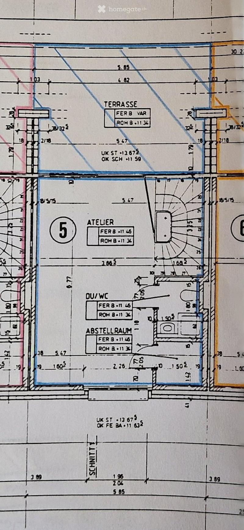 Floor plan showing a terrace, studio, bathroom, and storage room with dimensions and labels.