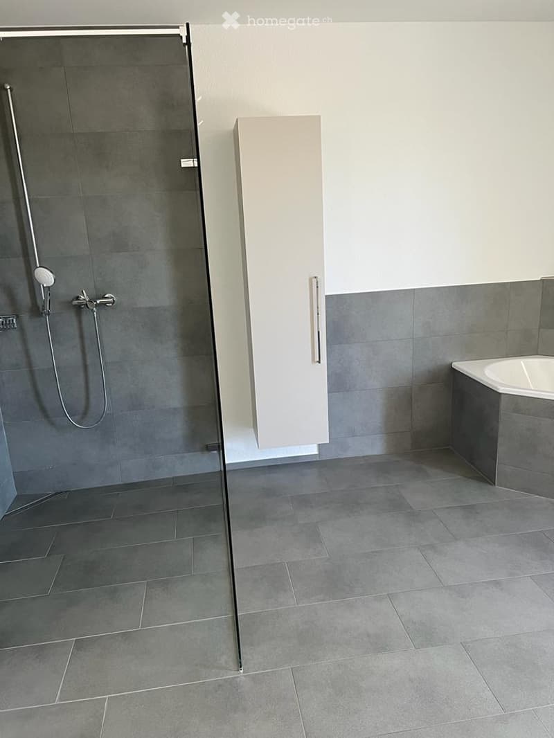 grosses Badezimmer mit Badewanne und Dusche