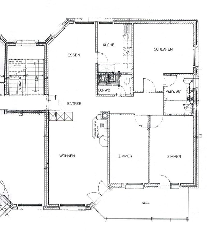 Floor plan showing a layout with a kitchen, dining area, living room, bedroom, bathroom, and balcony.