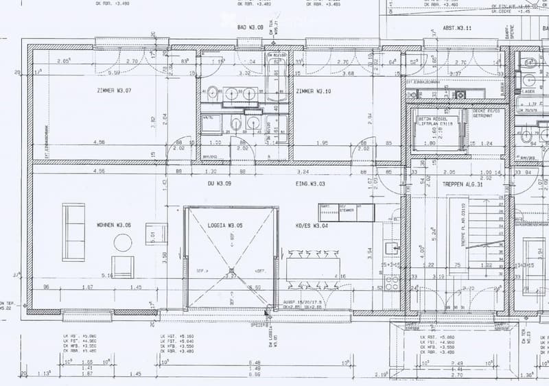 Floor plan of a residential unit showing multiple rooms including a bathroom, living area, bedroom, and loggia. Dimensions and room labels are indicated.