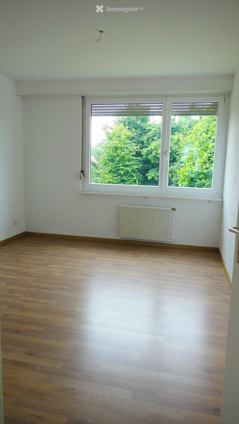 Empty room with wooden flooring, white walls, large window with white frame, radiator, and visible electrical outlet.