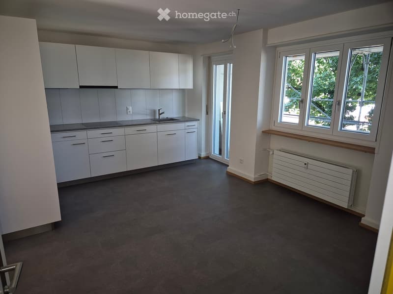 Empty room with white cabinets, sink, and windows. No furniture or appliances present.