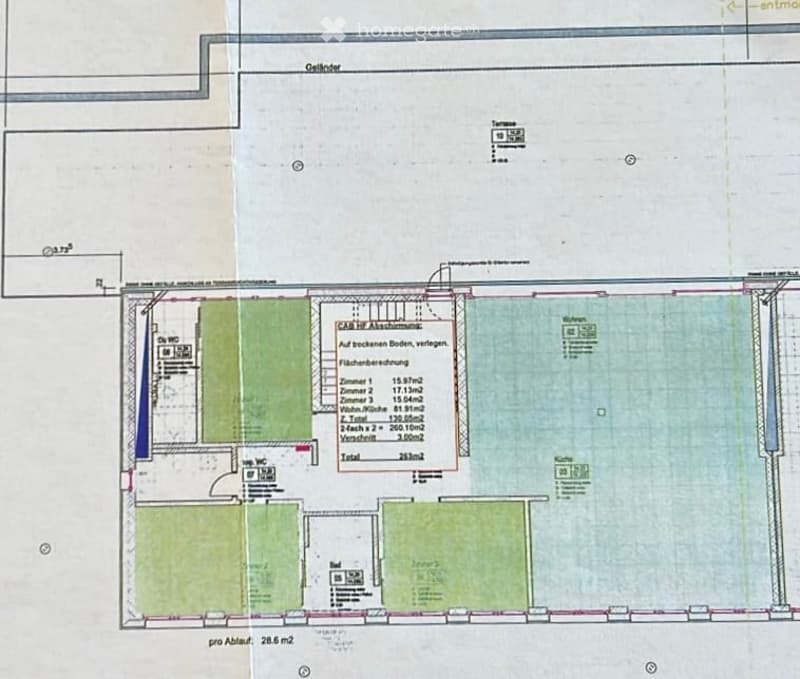 Floor plan of a house with multiple rooms including a living room, kitchen, bedrooms, and bathrooms. Includes measurements and room labels.
