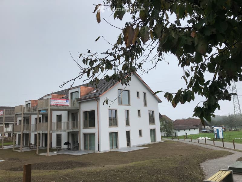 Modern two-story house with white exterior, large windows, and balconies. The house features a flat roof and contemporary design.