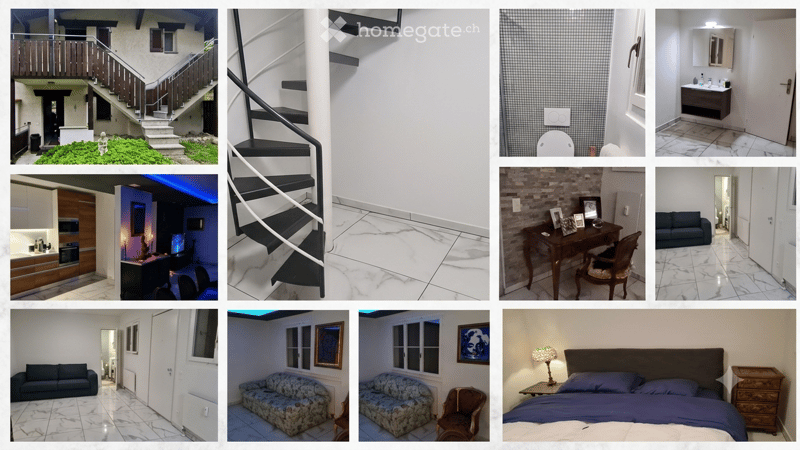 A multi-room house with a balcony, modern kitchen, living room, bedroom, bathroom, and hallway. Features include a staircase, marble flooring, and contemporary decor.