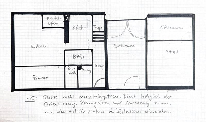 Floor plan of a house with labeled rooms: living room, kitchen, hallway, bathroom, pantry, storage, and bedroom.