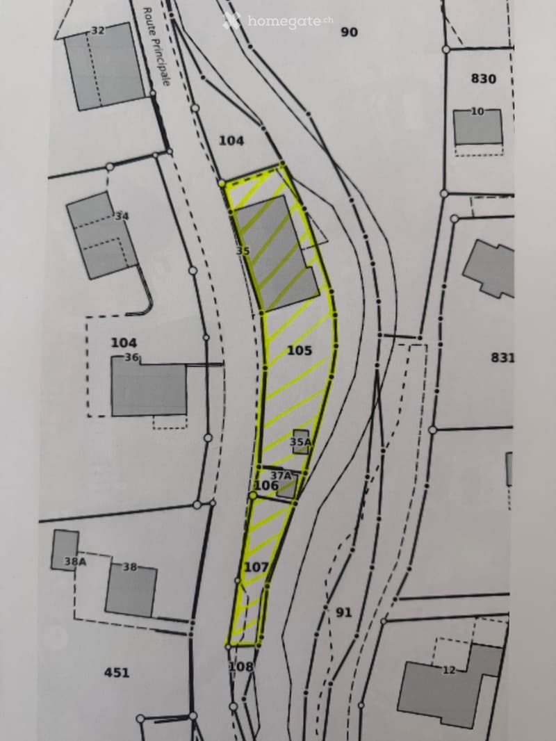 Floor plan showing a highlighted area with numbered plots and surrounding streets.