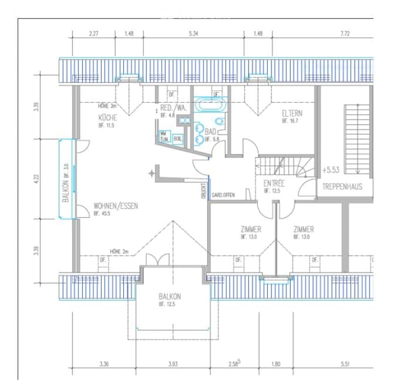 Entrance, living room, kitchen, 3 bedrooms, 2 bathrooms, balcony