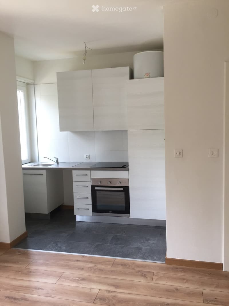 Modern kitchen with white cabinets, stainless steel appliances, and dark tiled countertops. Features a sink, faucet, oven, dishwasher, and built-in cabinets.