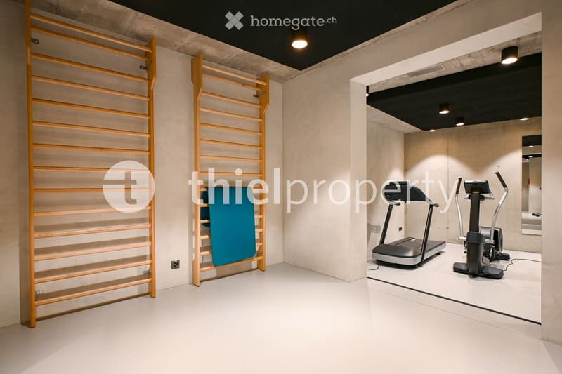 gym equipment, wall rack, white floor