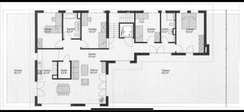 Floor plan showing a 4-bedroom apartment with living room, kitchen, two bathrooms, two balconies, and hallway.