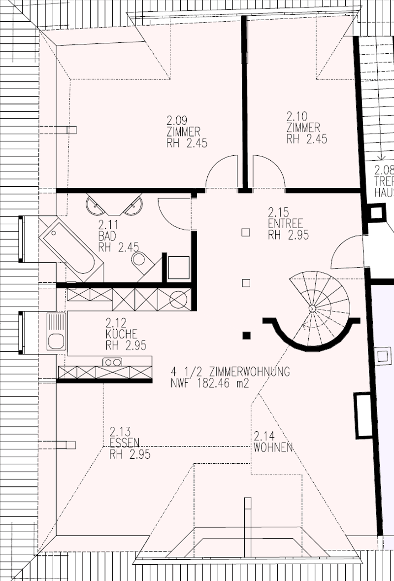 Floor plan of a 4.5-room apartment with labeled rooms including living room, dining area, kitchen, bathroom, and bedrooms.