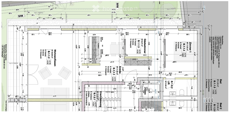 Floor plan of a residential building showing multiple rooms including living room, kitchen, bedrooms, bathrooms, entrance, and staircase.