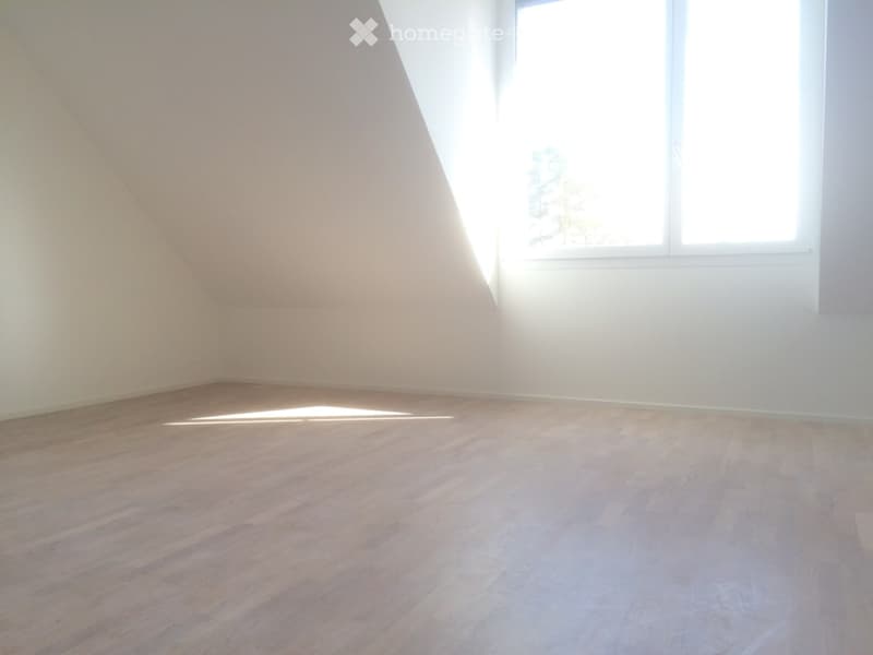 Empty attic room with wooden flooring and large windows, no furniture or equipment.