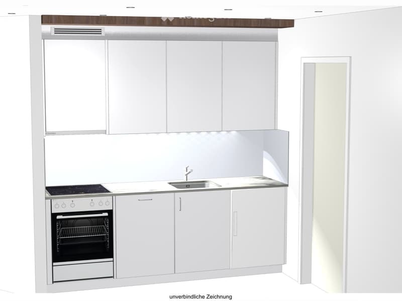 Compact kitchen with white cabinets, an oven, a sink with a faucet, and a countertop.