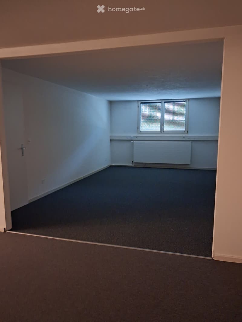 Empty room with beige walls, carpeted floor, and a window with blinds. No furniture or equipment present.