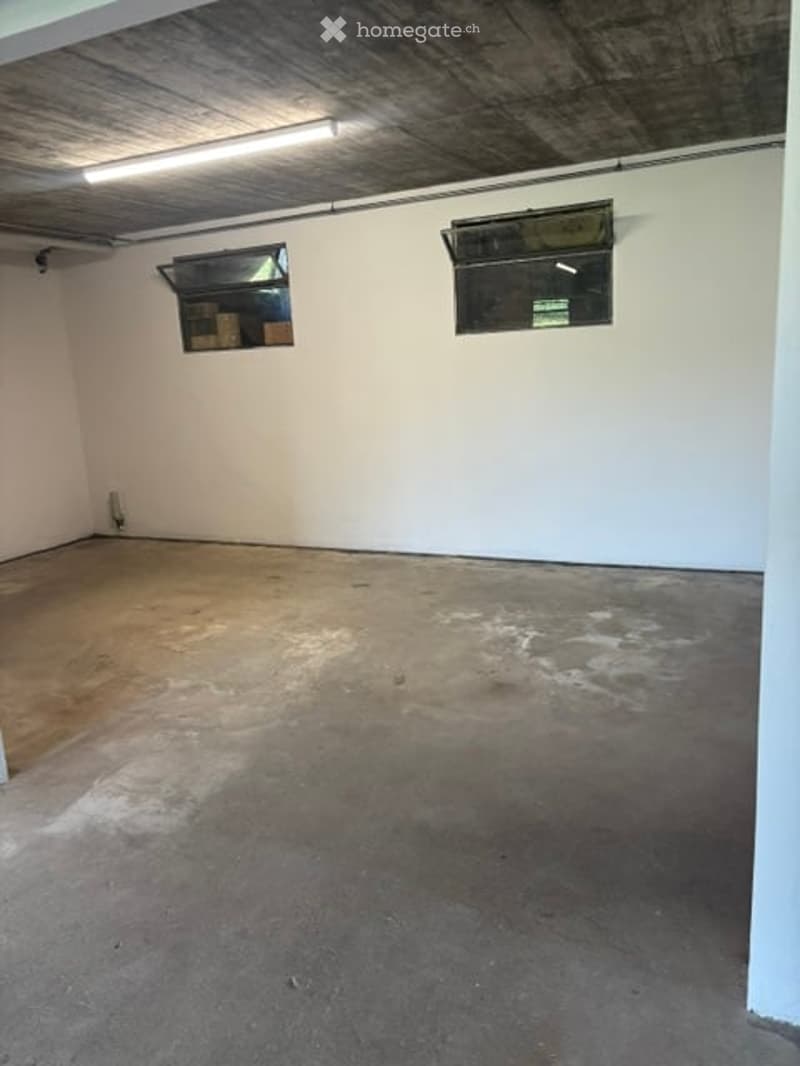 Empty room with concrete floor, white walls, and two small windows. No furniture or equipment present.