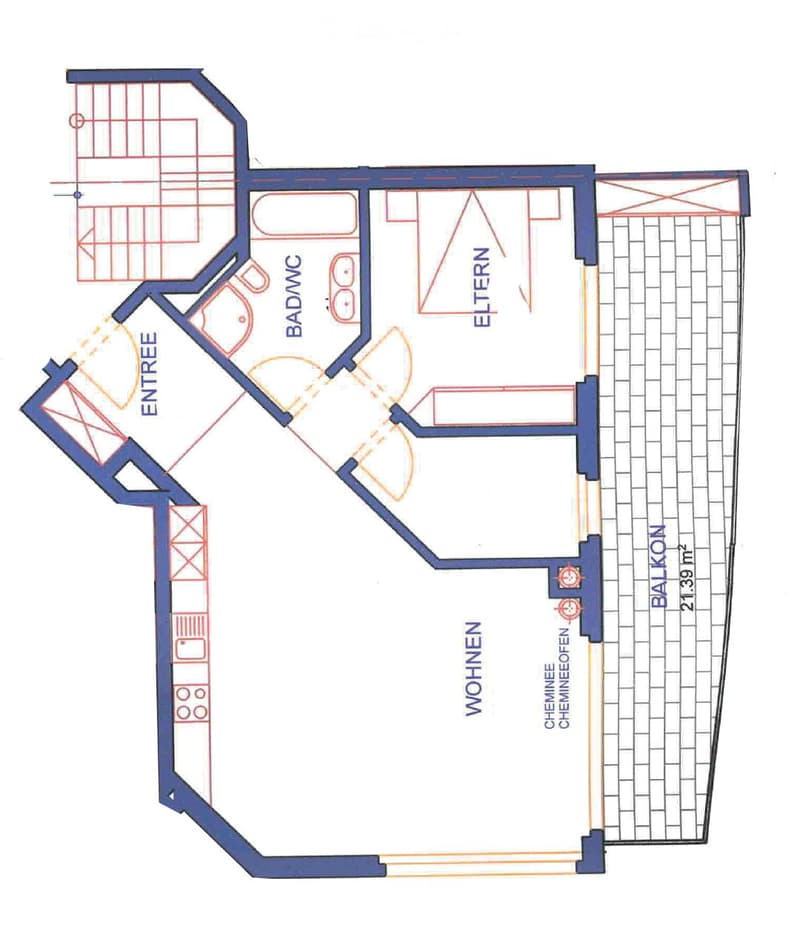 Floor plan of a residential unit featuring a living area, bedroom, bathroom, entrance, and balcony.