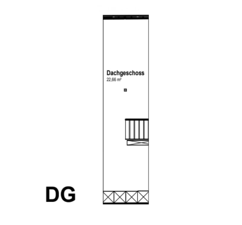 Floor plan of a Dachgeschoss (attic) with an area of 22.66 m², featuring a small balcony or terrace space.
