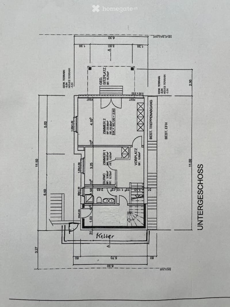 Floor plan of a multi-room space including a kitchen, two bedrooms, a living area, and a hallway.