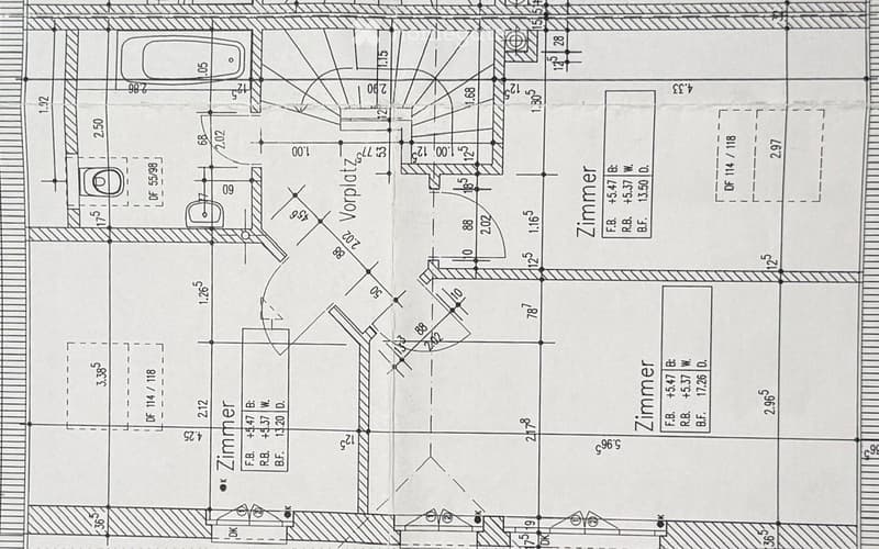 Floor plan showing a bathroom, two bedrooms, and a hallway with dimensions and labels.