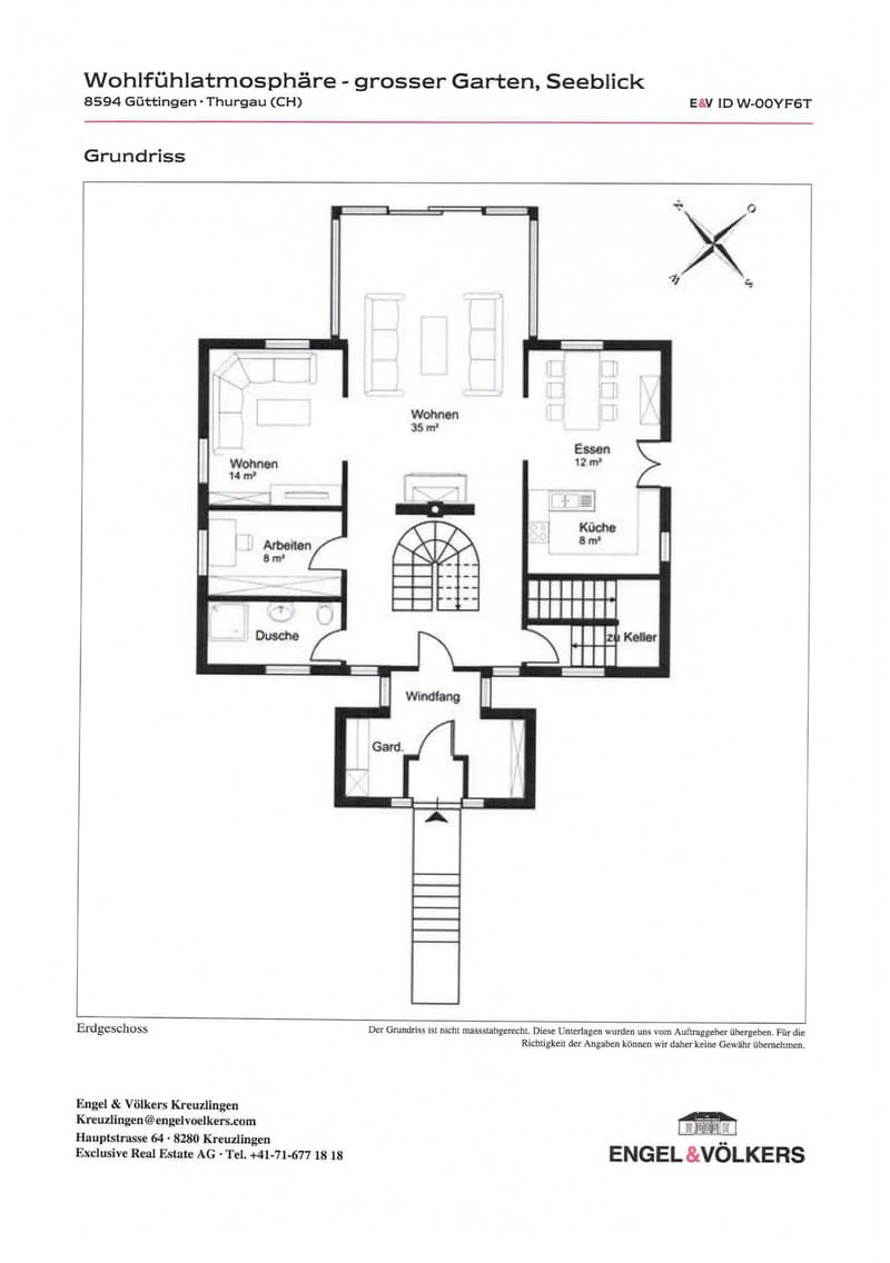 Floor plan of a house with multiple rooms including living, dining, kitchen, bedroom, office, and bathroom, along with a garden area.