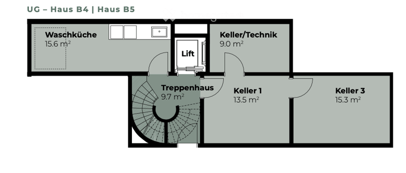 Floor plan showing a basement level with a utility room, staircase, and three storage rooms.