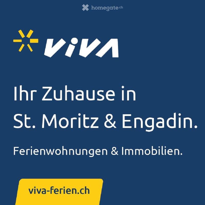 Holiday rentals & properties advertisement for St. Moritz & Engadin.