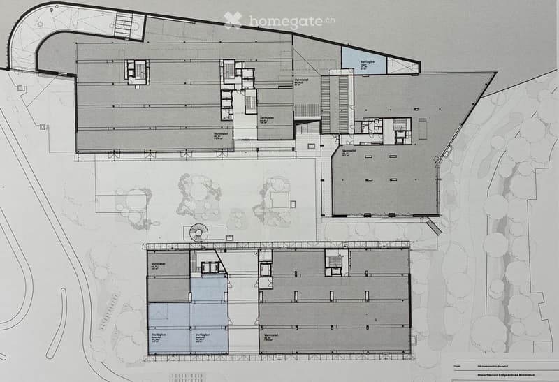 Floor plan of a multi-story building with labeled rooms and areas, including living spaces, bedrooms, bathrooms, and outdoor areas.