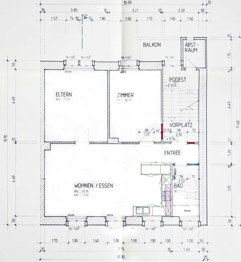 Floor plan showing a two-story house with labeled rooms including living/dining area, bedroom, bathroom, balcony, and entrance.