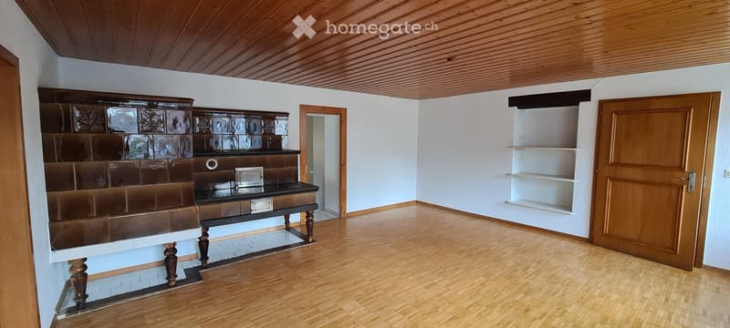 empty room, wooden ceiling, fireplace, white walls, wooden floor