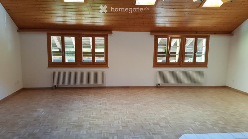Empty room with wooden flooring, white walls, large windows, and radiators.