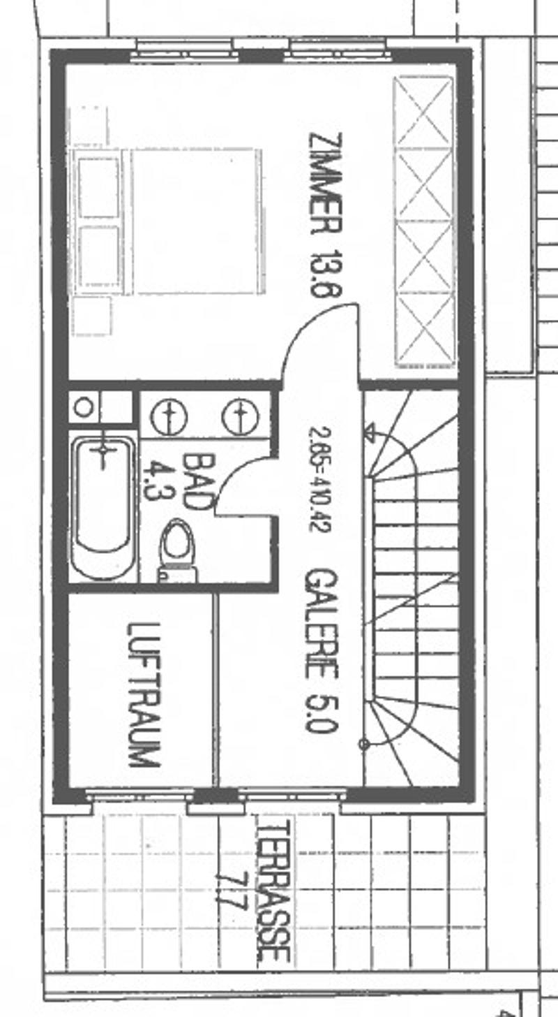 Floor plan of a 3-room apartment with a living room, bedroom, bathroom, hallway, and terrace.