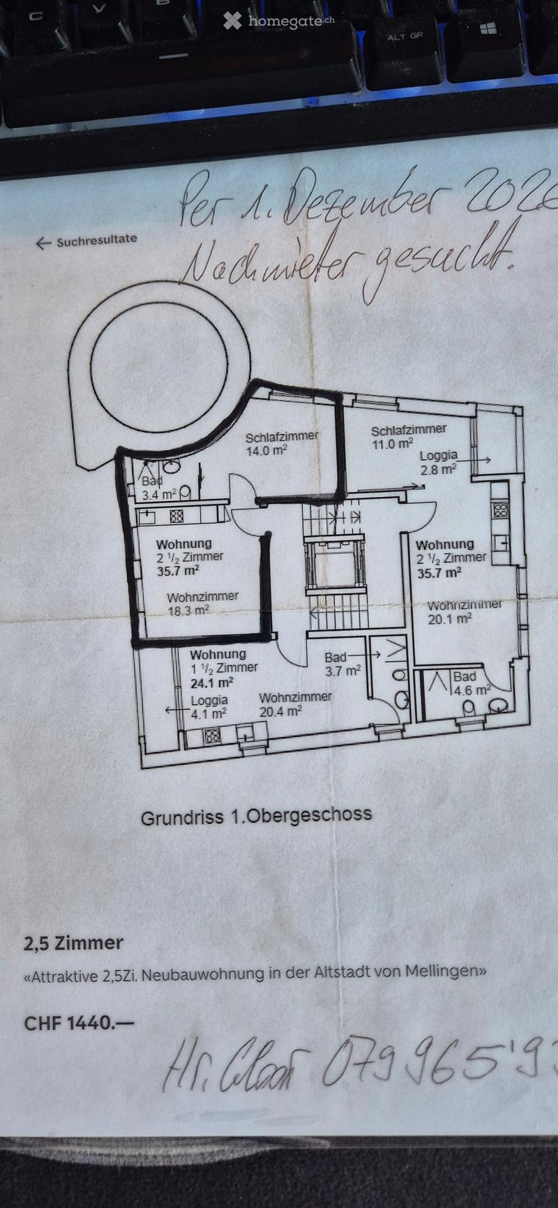 Floor plan of the first upper floor showing multiple apartments with bedrooms, bathrooms, living rooms, and loggias.