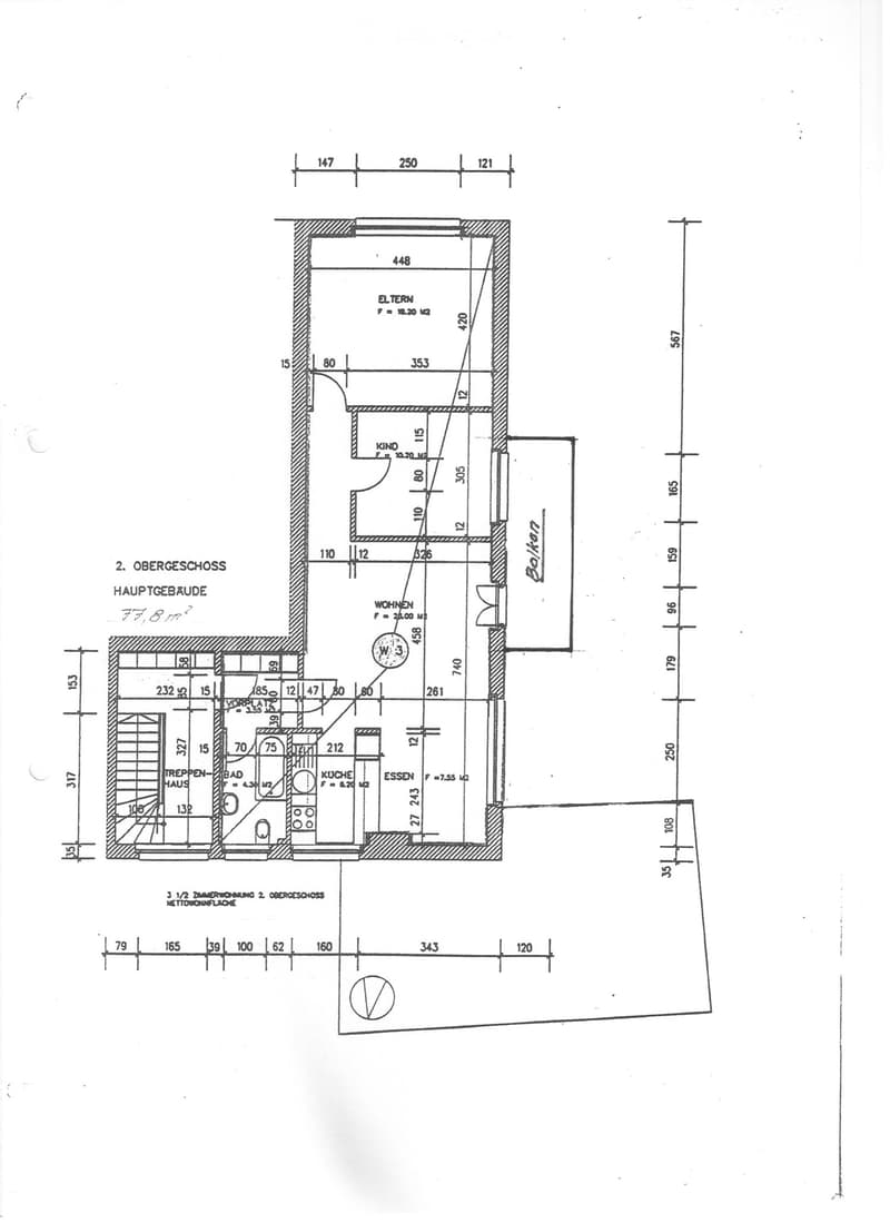 Ground floor, main building, 2 bedrooms, living room, kitchen, bathroom, balcony