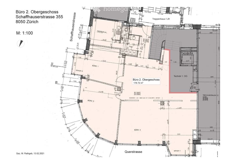 Upper floor plan, office space, dimensions given, location of staircases, rooms labeled with names.