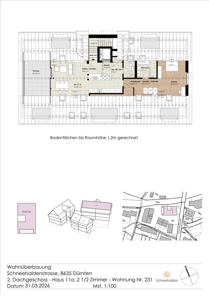 Floor plan of a residential building showing multiple rooms including a terrace, entrance/corridor, bathroom, storage room, and living space. Includes room labels and dimensions.