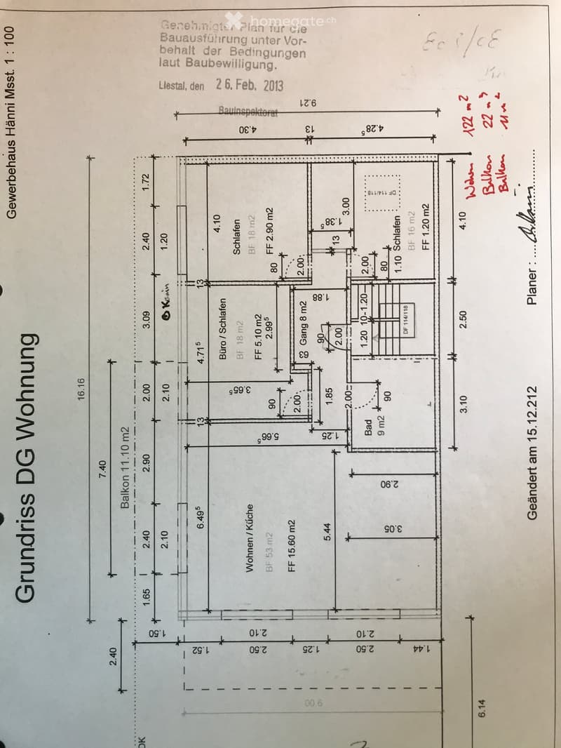 Ground floor plan of a residential building showing layout with rooms including living area, kitchen, bedrooms, bathrooms, and balcony.