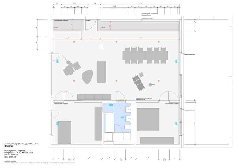 Floor plan of an atelier apartment with labeled rooms including a kitchen, dining area, living space, and entrance.
