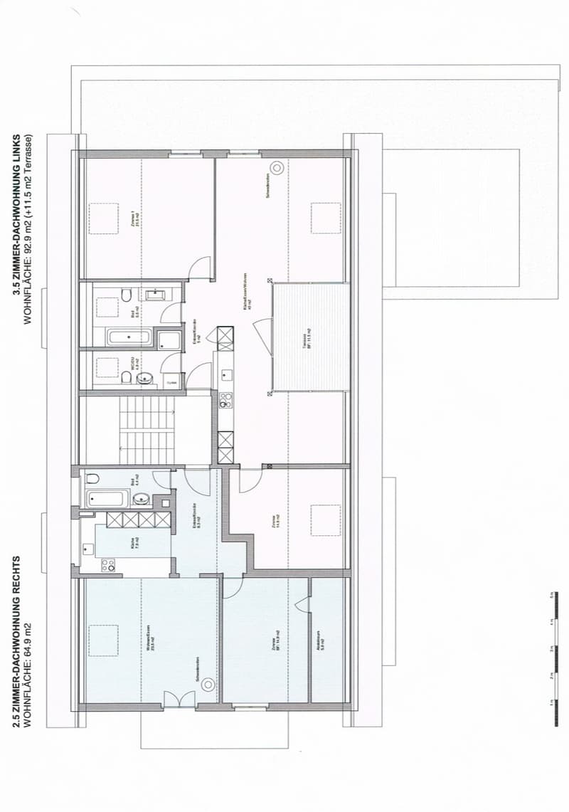 Floor plan showing two residential levels with multiple rooms including bedrooms, bathrooms, and living spaces.