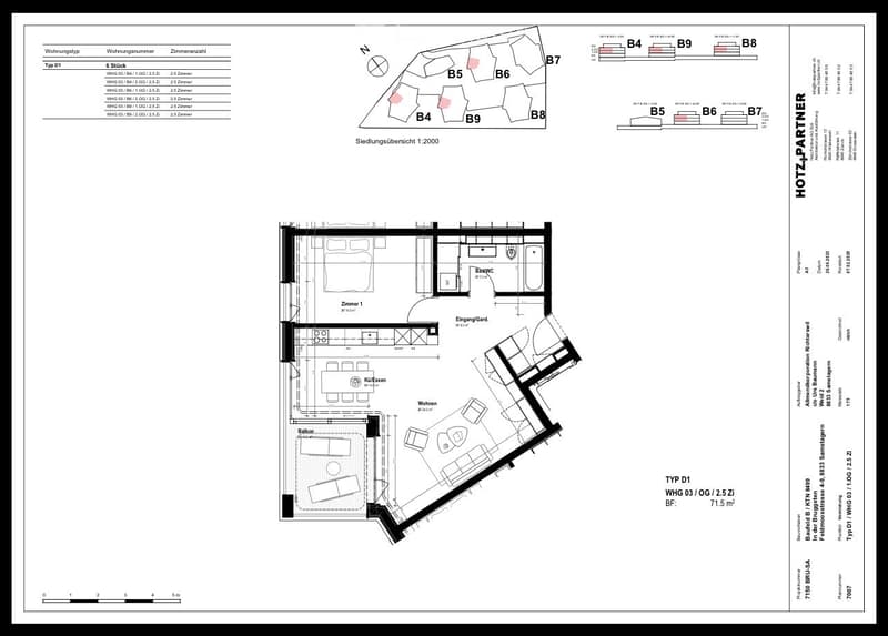 Floor plan showing a 2.5-room apartment with a living area, bedroom, kitchen, bathroom, and balcony.