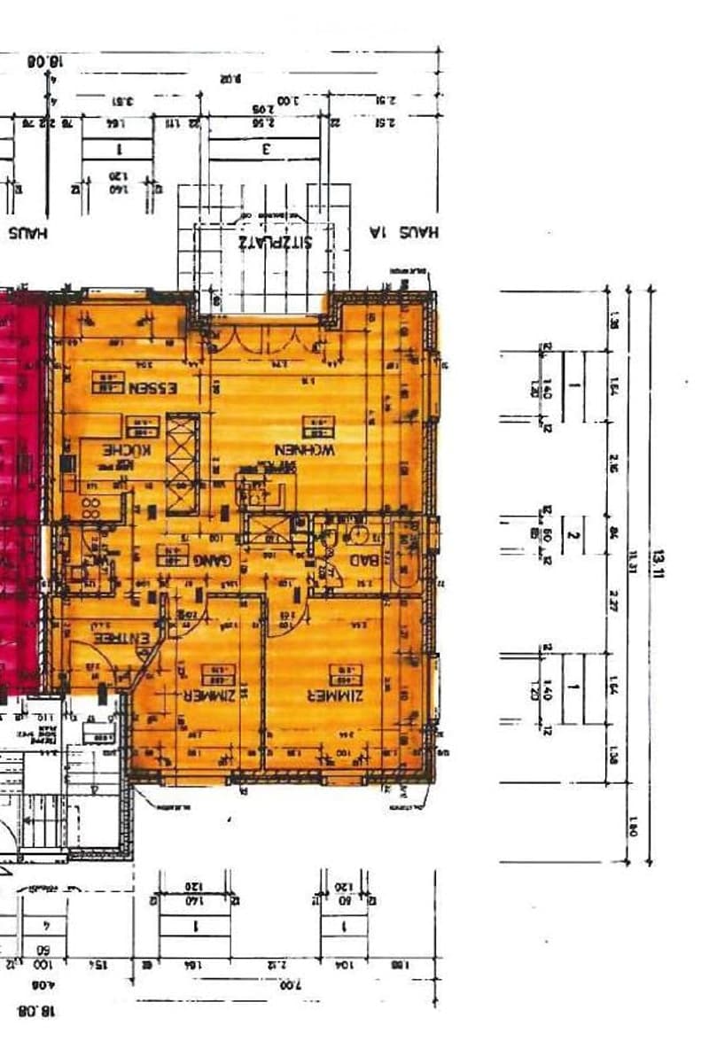 Floor plan of a multi-room residential space, including living room, dining room, kitchen, bedrooms, bathrooms, and hallway.