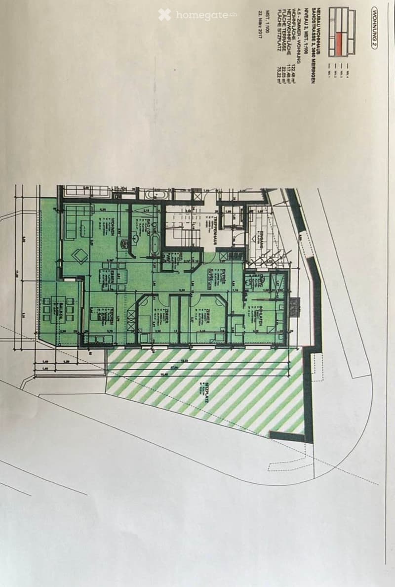 Floor plan of a residential building with multiple rooms, including living areas, bedrooms, bathrooms, and a balcony.