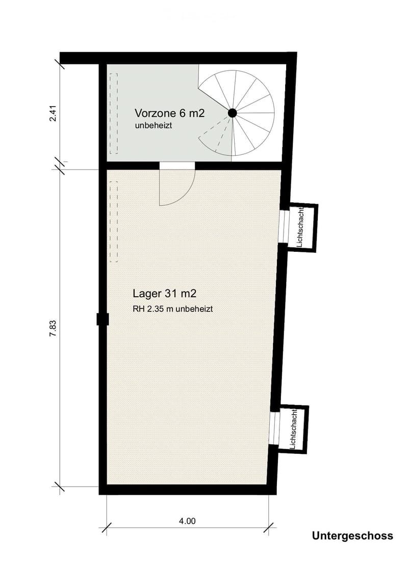 Layout of a basement level showing a storage area (31 m²) and an entrance area (6 m²).